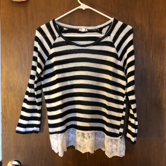 Eyeshadow Tops - Eyeshadow Striped Lace-Trimmed Sweater
